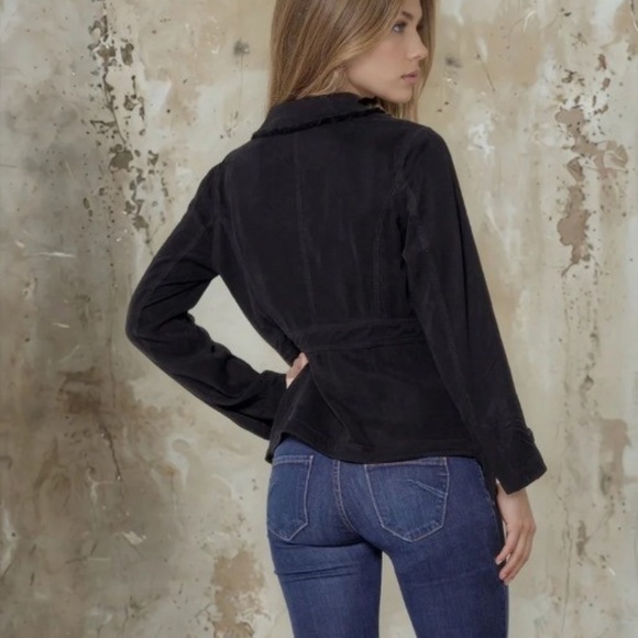 Maven West Black Long Sleeve Ruffle Jacket Silky Wash Tercel Women's Medium - Picture 2 of 9